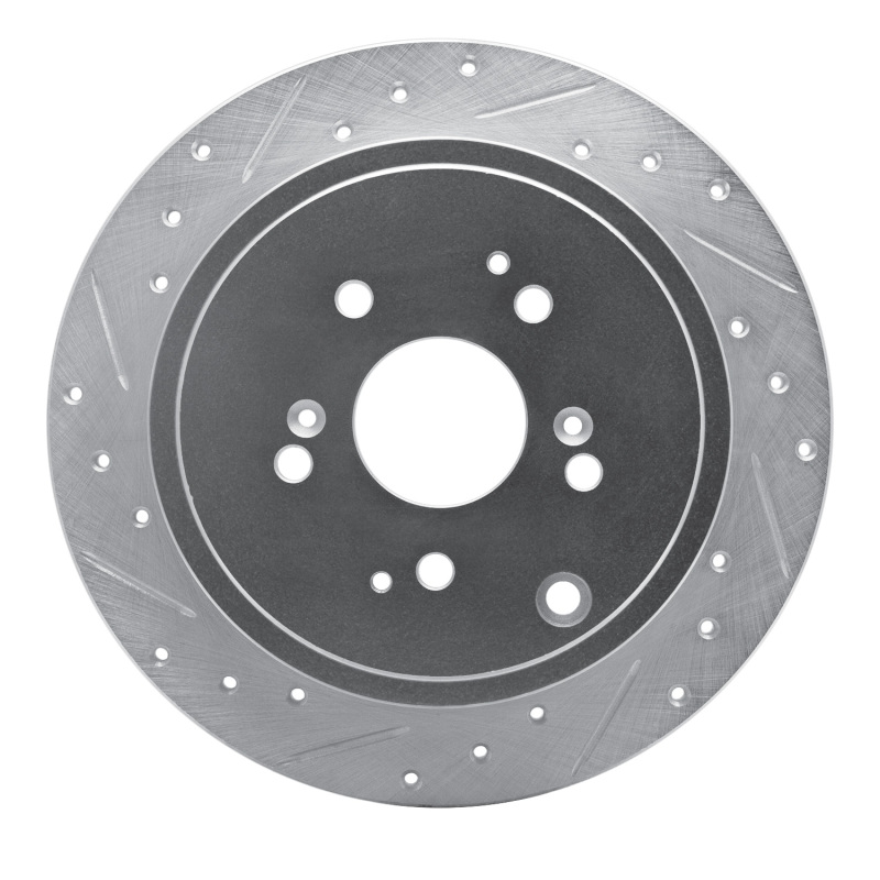 Acura MDX Brake Rotor (1) - Rear Left - R1 Concepts - Drilled & Slotted - Silver - `01-`08